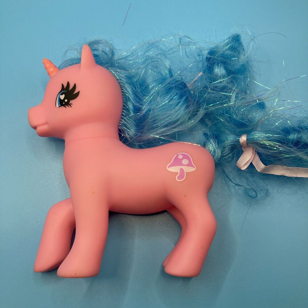 My Little Pony Pink Mushroom Unicorn Figure Long Blue Hair MLP Toy